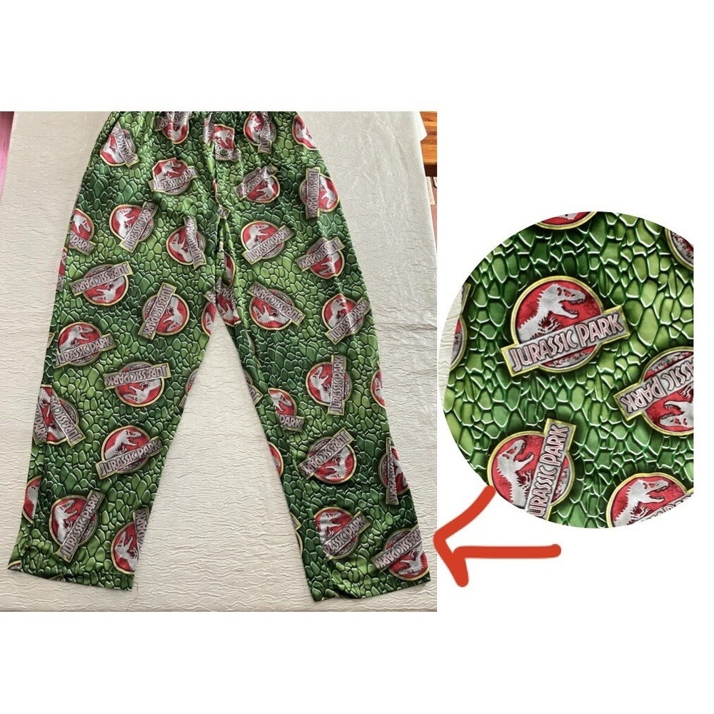 Jurassic Park Pajama Pants Mens Large Green Dinosaur Scale Lounge Sleepwear L